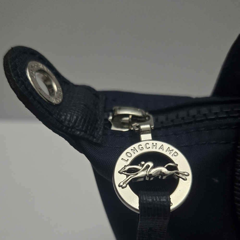 Longchamp Le Pliage XS mini tote Navy Blue Silver Handware Crossbody Top Handle - Picture 8 of 14
